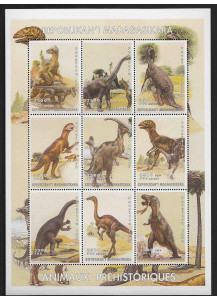 MADAGASCAR Foglietto sui dinosauri199 2 parte serie completa nuova 9 francobolli 
